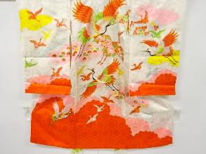 アンティーク　雲取りに鶴模様刺繍着物